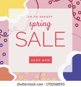 Spring sale banner background template with beautiful colorful spring colors. Vector spring abstract concept. Spring sale symbols made in modern flat style. Sale business idea