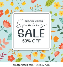 Spring sale banner background template with colorful flower.Can be use social media card, voucher, wallpaper,flyers, invitation, posters, brochure.