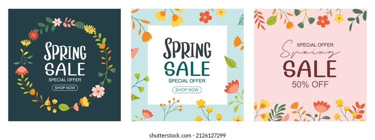 Spring sale banner background template with colorful flower.Can be use social media card, voucher, wallpaper,flyers, invitation, posters, brochure.