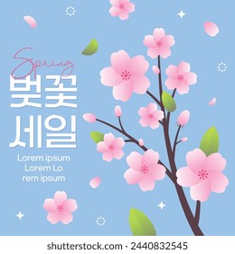 Spring Sale Banner with Beautiful Cherry Blossom Tree (korean, written as Cherry Blossom Sale)