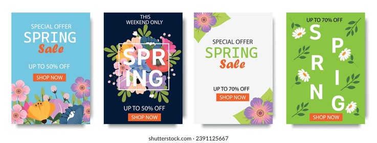 Spring sale banner with beautiful colorful flowerы. For template, banners, wallpaper, flyers, invitation, posters, brochure, voucher discount. Vector illustration