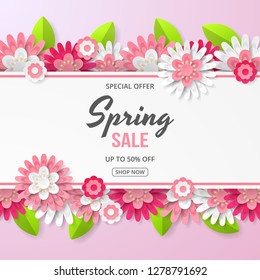 Spring sale banner with beautiful flower. Can be used for template, banners, wallpaper, flyers, invitation, posters, brochure, voucher discount. Vector illustration