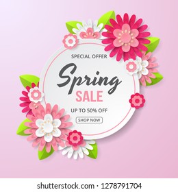 Spring sale banner with beautiful flower. Can be used for template, banners, wallpaper, flyers, invitation, posters, brochure, voucher discount. Vector illustration