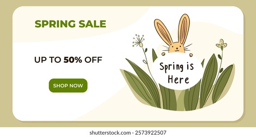 Spring Sale Banner with Bunny and Discount Offer Illustration