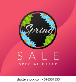 Spring Sale Banner with colorful flower. Spring sale background. Vector illustration template, banners, flyers, invitation, posters, discount. Cosmetics, health, spa, beauty concept. Spring background