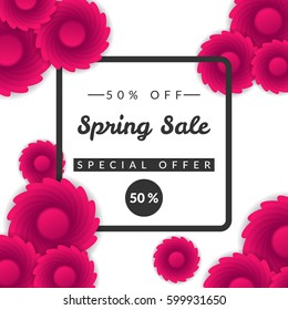 Spring Sale Banner with colorful flower. Spring sale background. Vector illustration template, banners, flyers, invitation, posters, discount. Cosmetics, health, spa, beauty concept. Spring background