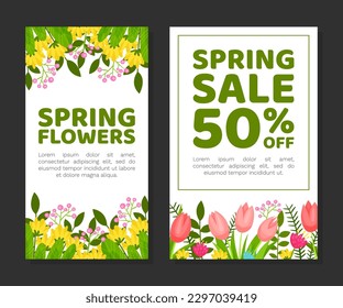 Spring Sale Banner Design with Beautiful Flowers Vector Template