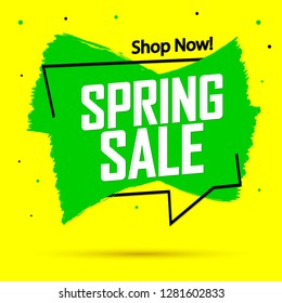 Spring Sale, banner design template, discount tag, grunge brush, app icon, vector illustration