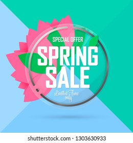 Spring Sale, banner design template, discount tag, special offer, app icon, vector illustration