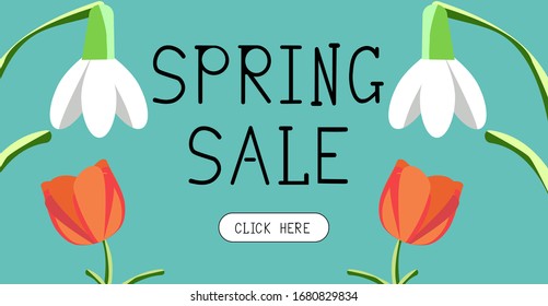 Spring sale banner with flowers for business, advertising, sites, vector illustration