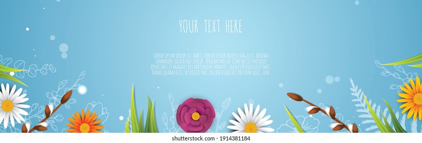 Spring sale banner with flowers. Banner perfect for promotions, magazines, advertising, web sites. Vector illustration.