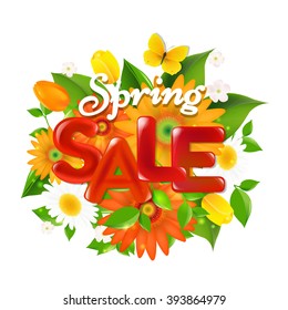 Spring Sale Banner With Gradient Mesh, Vector Illustration