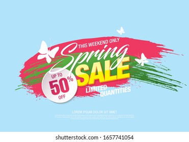 spring sale banner layout template design, vector illustration