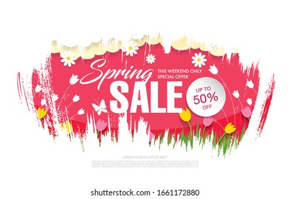 spring sale banner layout template design, vector illustration