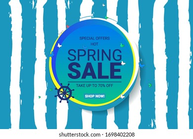 Spring sale banner in a marine style, vector