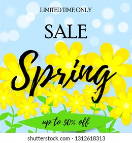 Spring Sale Banner with paper flowers. Spring banner for online shopping, advertising actions, magazines and websites Vector Illustration. Vector