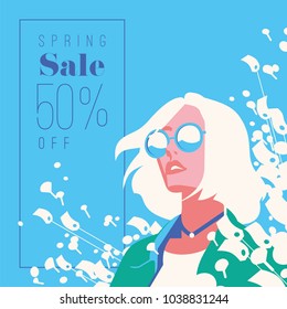 Spring Sale Banner, Sale Poster, Sale Flyer. 50 Off, Vector illustration.