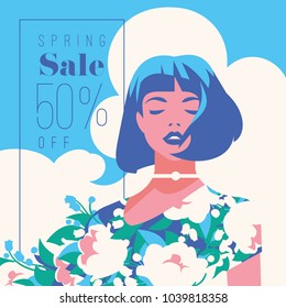 Spring Sale Banner, Sale Poster, Sale Flyer. 50 Off, Vector illustration.