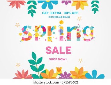 Spring Sale Banner, Sale Poster, Sale Flyer, Sale Vector. 30% Off, Vector illustration.