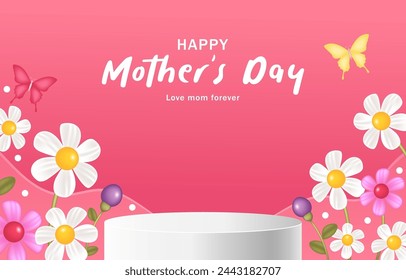 Spring sale banner with product display and flowers decoration for sale, poster, background. vector illustration, easy for edit