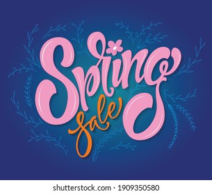 Spring Sale Banner. Season Promotion Logo. Spring Time Wallpaper. Happy Spring Day. Spring Sale Vector Lettering Text. Fashionable Styling. Flower Vector.