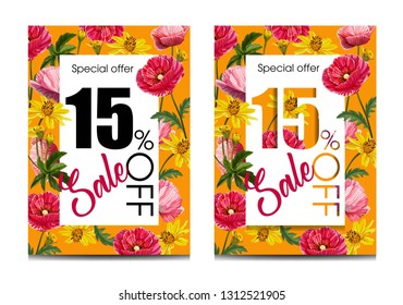 Spring sale banner template for advertising, invitation or poster design with flowers background- Vector - Vector