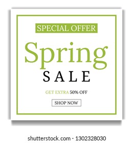 Spring Sale Banner Template Background. Square Frame. Voucher, wallpaper,flyers, invitation, posters, brochure, coupon discount,greeting card. Vector illustration.