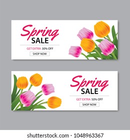 Spring sale banner template with colorful flower.Can be use voucher, wallpaper,flyers, invitation, posters, brochure, coupon discount.