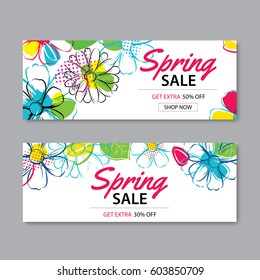 Spring sale banner template with colorful flower background.Can be use voucher, wallpaper,flyers, invitation, posters, brochure, coupon discount.