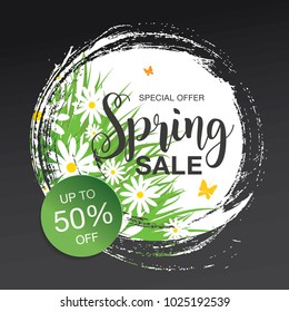 spring sale banner template design, vector illustration