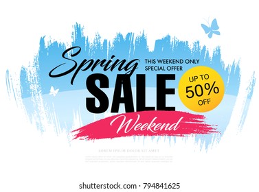 Spring sale banner template design, vector illustration