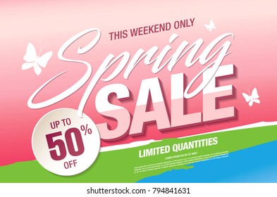 Spring sale banner template design, vector illustration