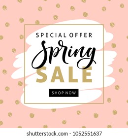 Spring sale banner template with modern brush calligraphy for online shopping, vector illustration.