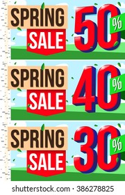 spring sale banner, vector sale flayers set