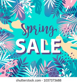 Spring sale banner. Vector illustration.