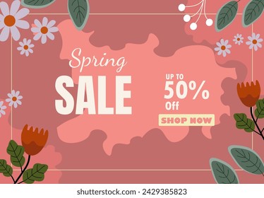 Spring Sale Banner  Vector Ilustration.Discount 50%.Special offer sale template.Social Media Networks Stories pring sale Banner Background, Mobile App, Poster, Flyer, Coupon,Smartphone Advertisement  