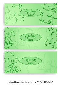 Spring sale banners or billboards with tulips and daisies EPS 10 vector royalty free stock illustration for greeting card, ad, promotion, poster, flier, blog, article, social media, marketing