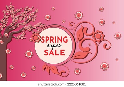 Spring sale. Banners with sakura flowers. Backgrounds with a flowering tree. An advertising poster, a social media post, a discount card or a flyer design template. Vector illustration.