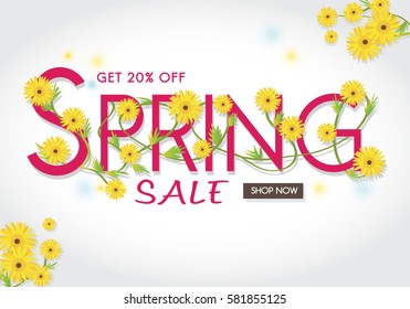 Spring sale banner,spring season background,sale poster,discount banner,flower banner,20% off.Vector illustration
