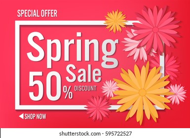 Spring sale with beautiful colorful flower, Vector illustration template background