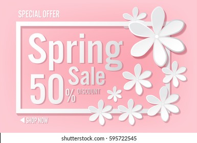 Spring sale with beautiful colorful flower, Vector illustration template background
