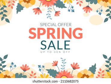 Spring Sale Blossom Flowers Background Natural Template Vector Illustration with Season Plant Suitable for Greeting Card, Invitation or Poster