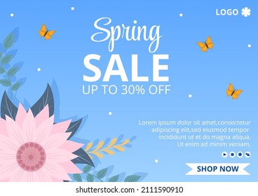 Spring Sale with Blossom Flowers Brochure Template Flat Design Illustration Editable of Square Background for Social Media or Greeting Card