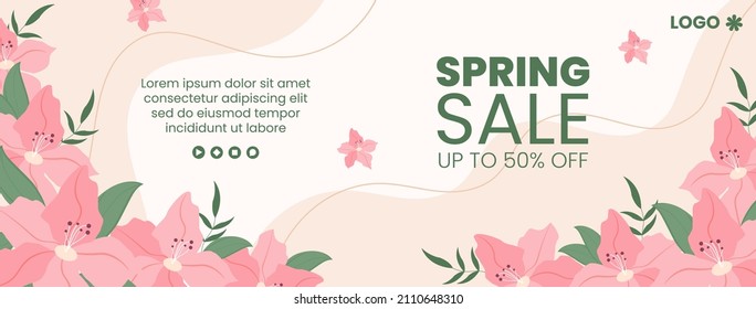 Spring Sale with Blossom Flowers Cover Template Flat Design Illustration Editable of Square Background Suitable for Social Media or Greeting Card