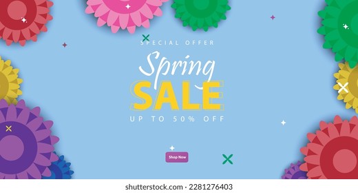 Spring Sale with Blossom Flowers Cover Template Flat Design Illustration Editable of Square Background for Social Media or Greeting Card