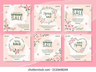 Spring Sale With Blossom Flowers Post Template Flat Illustration Editable Of Square Background Suitable For Social Media Or Greeting Card