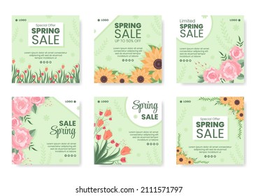 Spring Sale With Blossom Flowers Post Template Flat Illustration Editable Of Square Background For Social Media Or Greeting Card