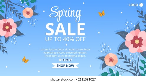 Spring Sale with Blossom Flowers Post Template Flat Illustration Editable of Square Background for Social Media or Greeting Card