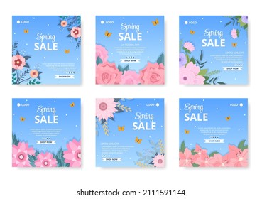 Spring Sale With Blossom Flowers Post Template Flat Illustration Editable Of Square Background For Social Media Or Greeting Card