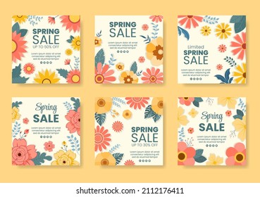 Spring Sale with Blossom Flowers Post Template Flat Illustration Editable of Square Background for Social Media or Greeting Card